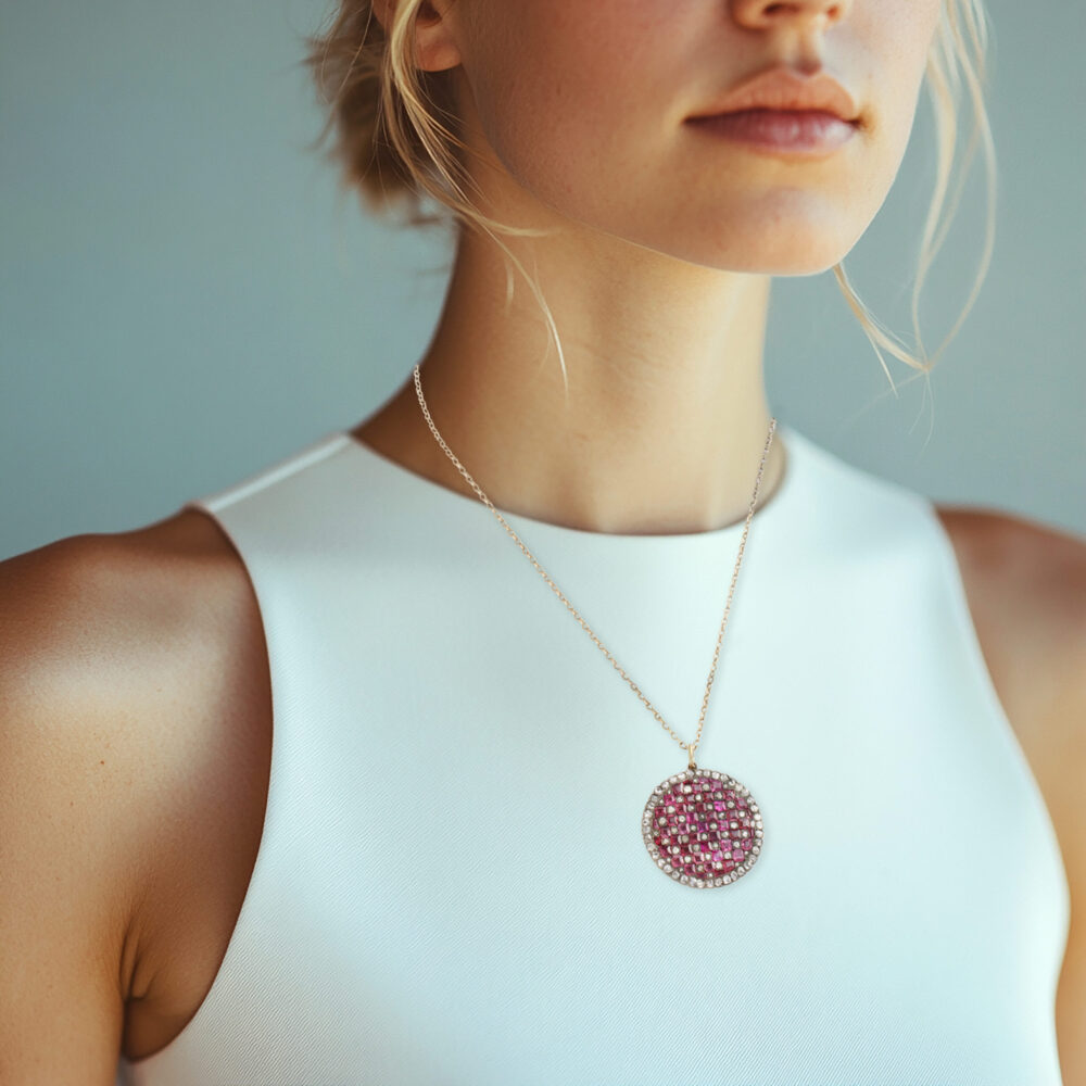 Antique Ruby and Diamond Pendant with Chain