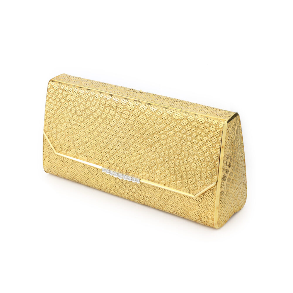 Diamond Set Woven Gold Clutch Handbag