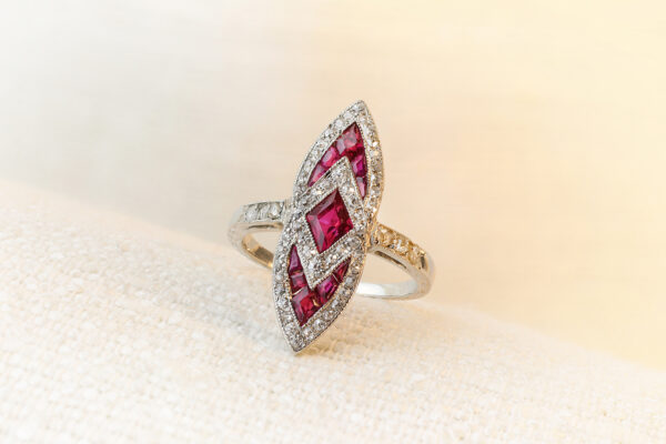 Art Deco Ruby and Diamond Plaque Ring