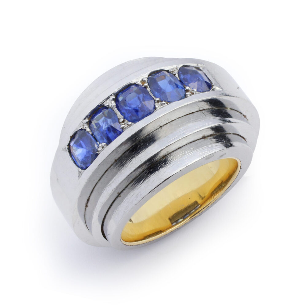 Belperron 'Stepped Model' Palladium, Gold and Sapphire Ring