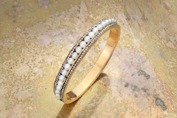 Antique Pearl And Diamond Bangle Bracelet