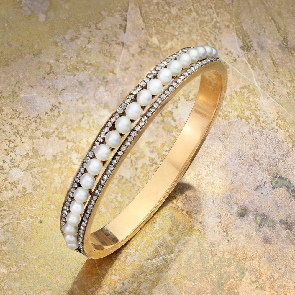 Antique Pearl and Diamond Bangle Bracelet