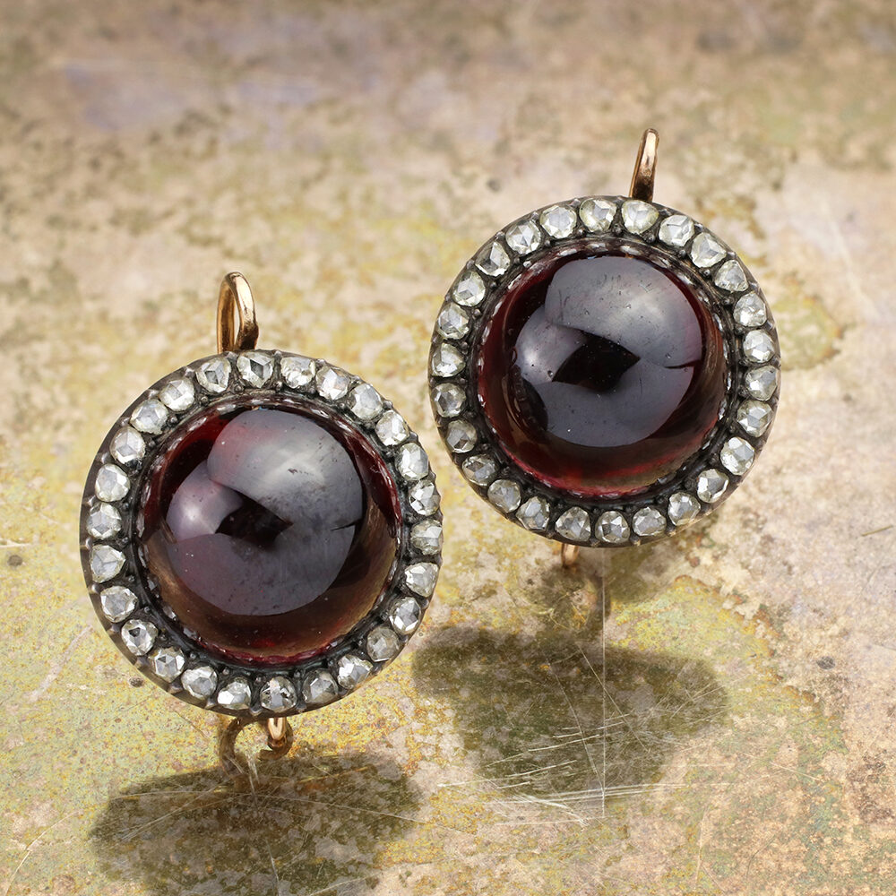 Antique French Garnet and Diamond Ear Pendants