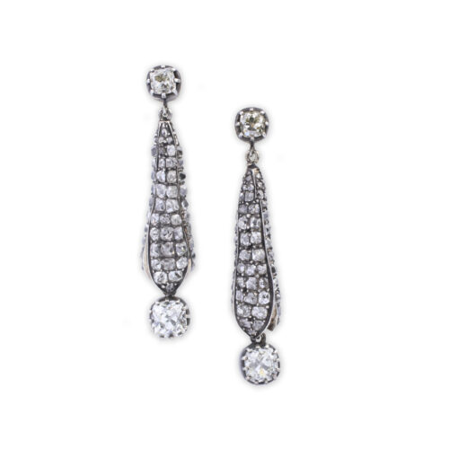 Antique Diamond Set Floral Drop Earrings