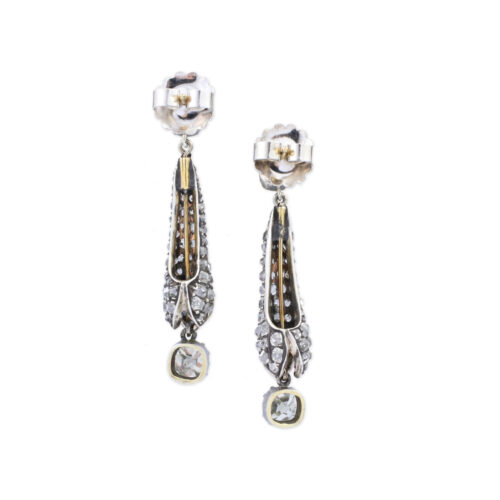 Antique Diamond Set Floral Drop Earrings