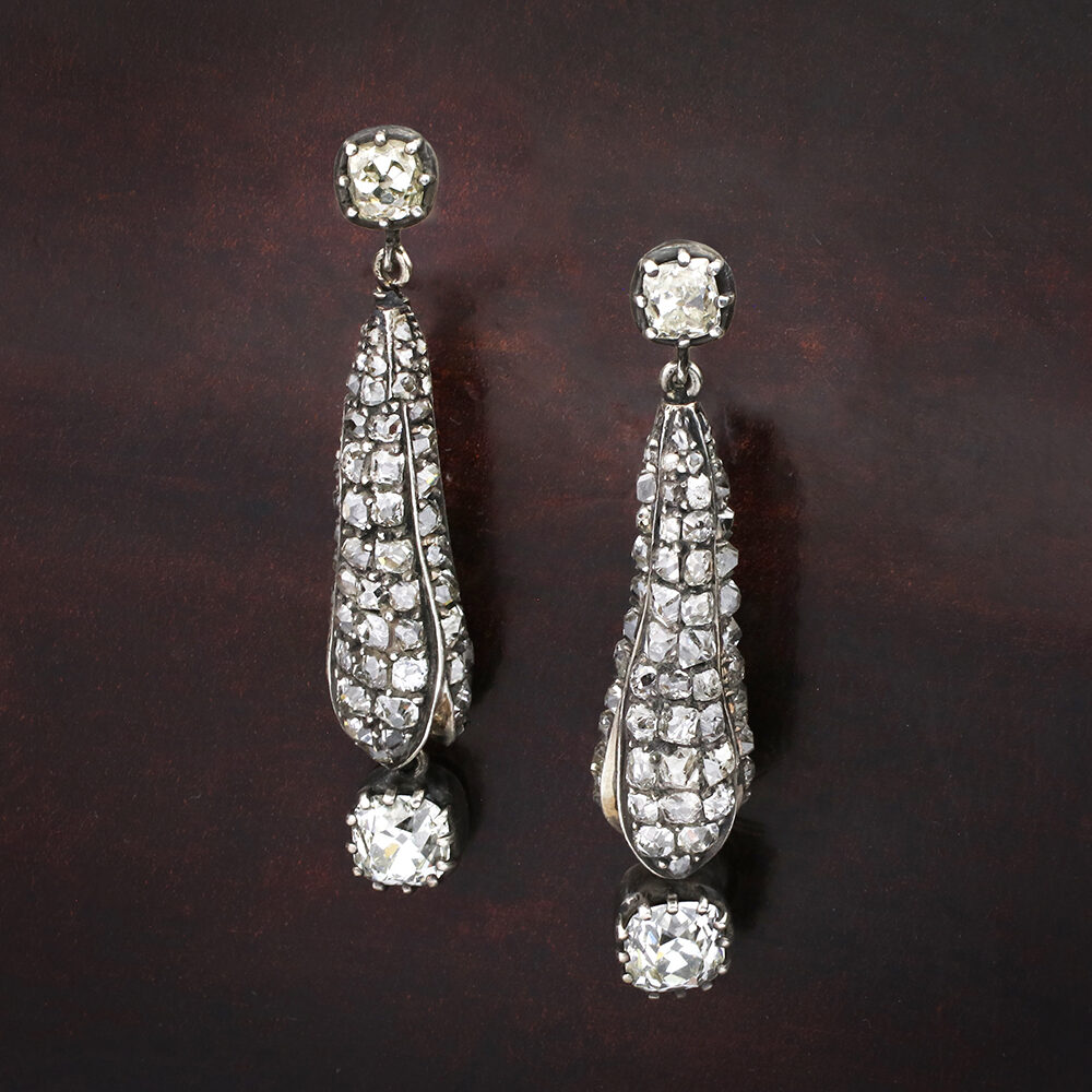 Antique Diamond Set Floral Drop Earrings
