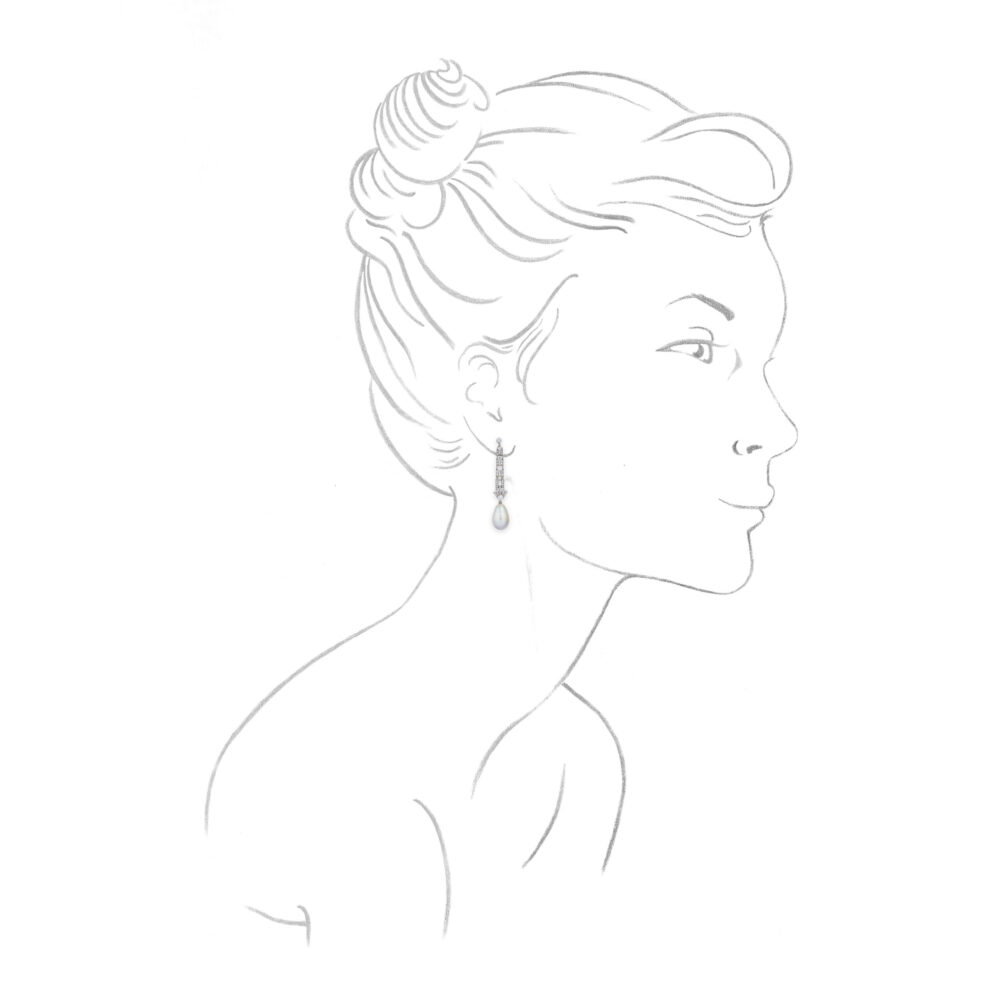 Art Deco Contrasting Natural Pearl and Diamond Ear Pendants