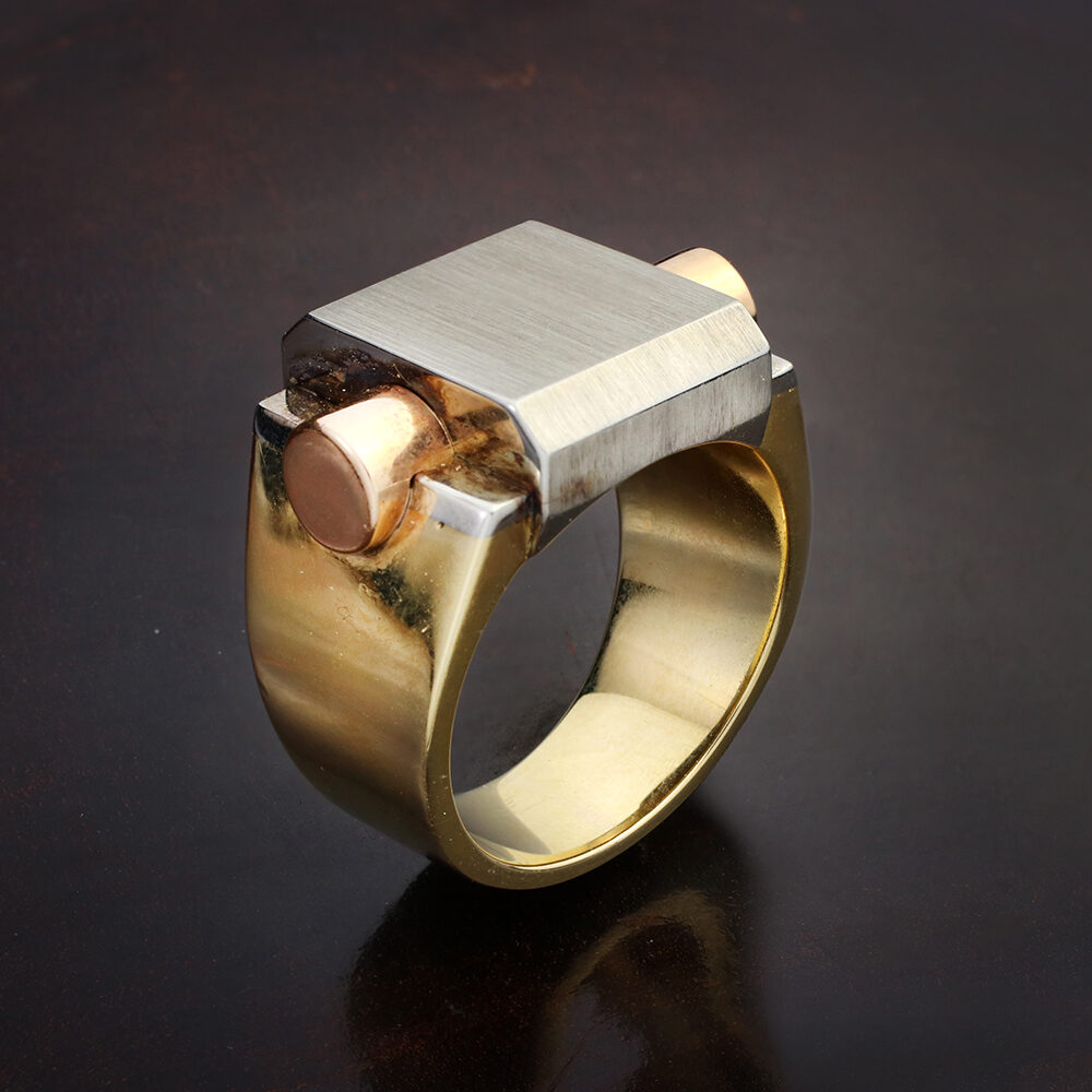 Modernist Platinum and Gold Signet Ring