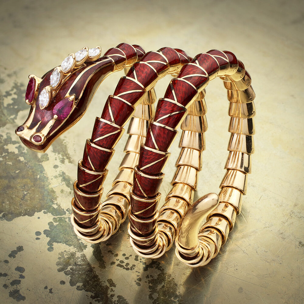 Bulgari Red Enamel, Ruby and Diamond Dragon Bracelet