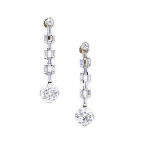 Baguette and Round Diamond Ear Pendants