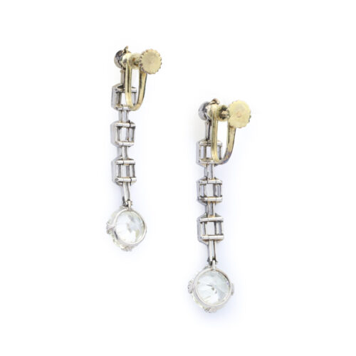 Baguette and Round Diamond Ear Pendants