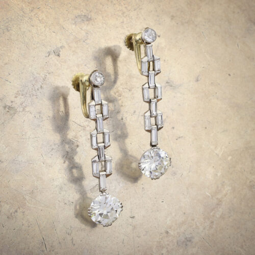 Baguette and Round Diamond Ear Pendants