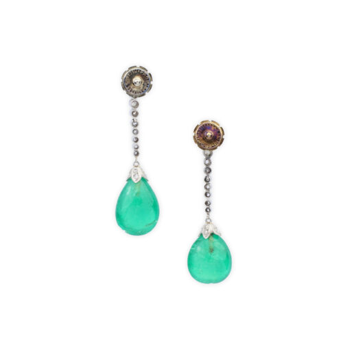 Colombian Emerald and Diamond Ear Pendants