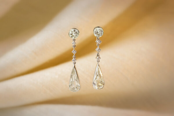 Diamond and Platinum Drop Ear Pendants