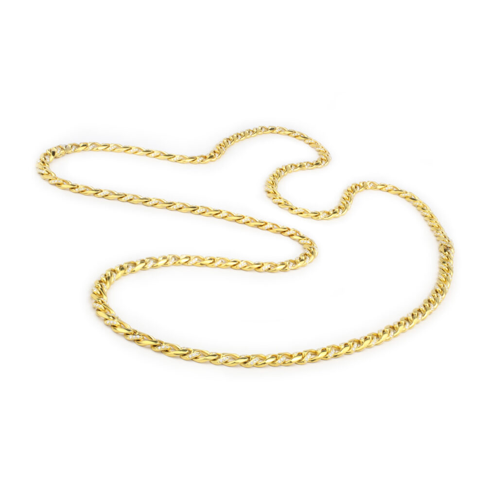 Bulgari Diamond Set Gold Long Chain Necklace