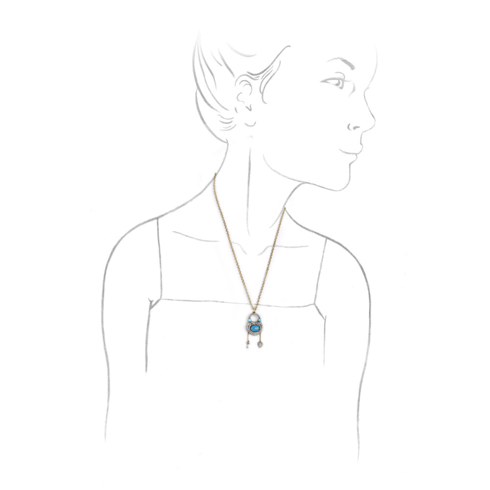 Antique Diamond and Turquoise Padlock Locket Pendant Necklace