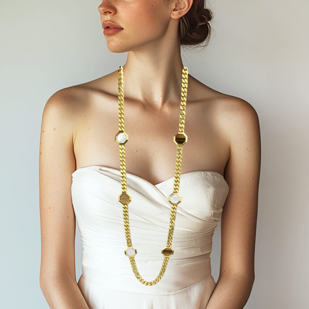 Bulgari Tiger's Eye, Mother of Pearl and Gold Chain Necklace