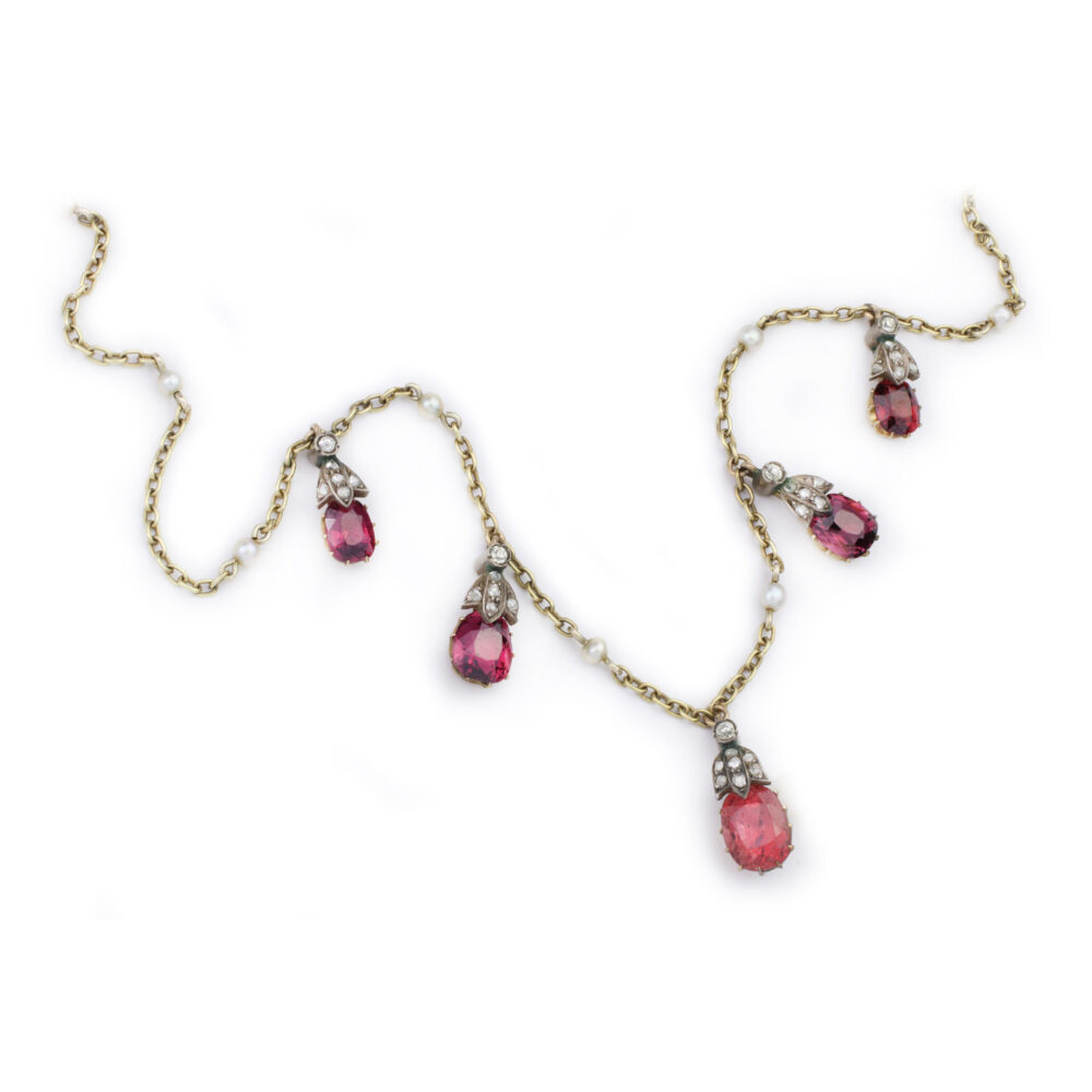 Antique Garnet, Diamond and Seed Pearl Necklace