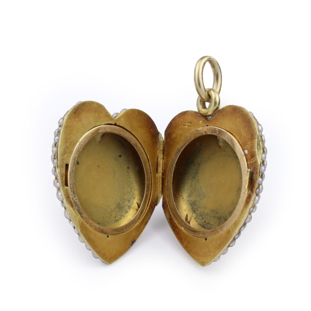 Antique Pearl Set Heart Locket Pendant
