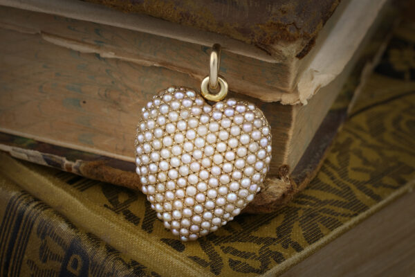 Antique Pearl Set Heart Locket Pendant