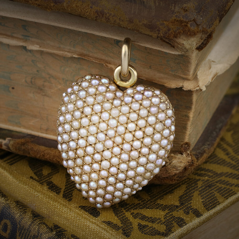 Antique Pearl Set Heart Locket Pendant