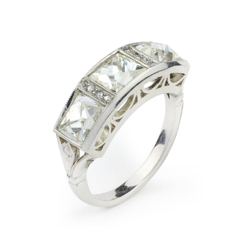 Three Stone French Cut Diamond Ring