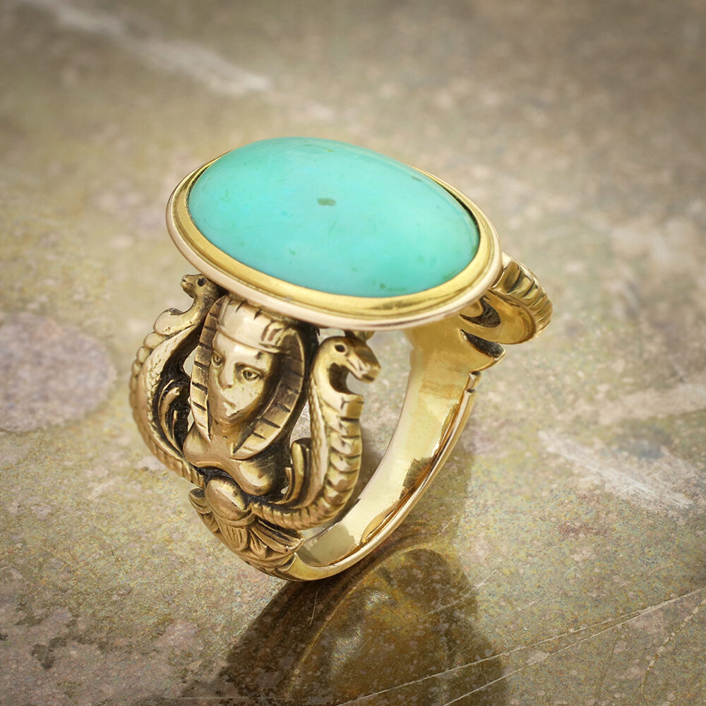 Egyptian Revival Gold and Turquoise Ring