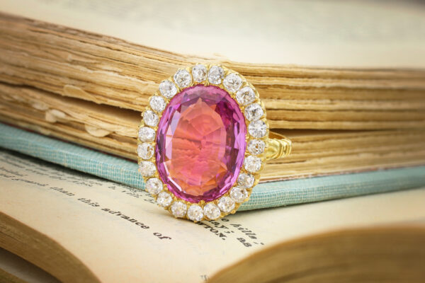 Antique Pink Topaz And Diamond Ring