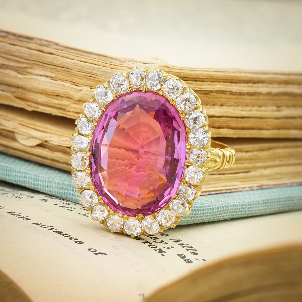 Antique Pink Topaz and Diamond Ring