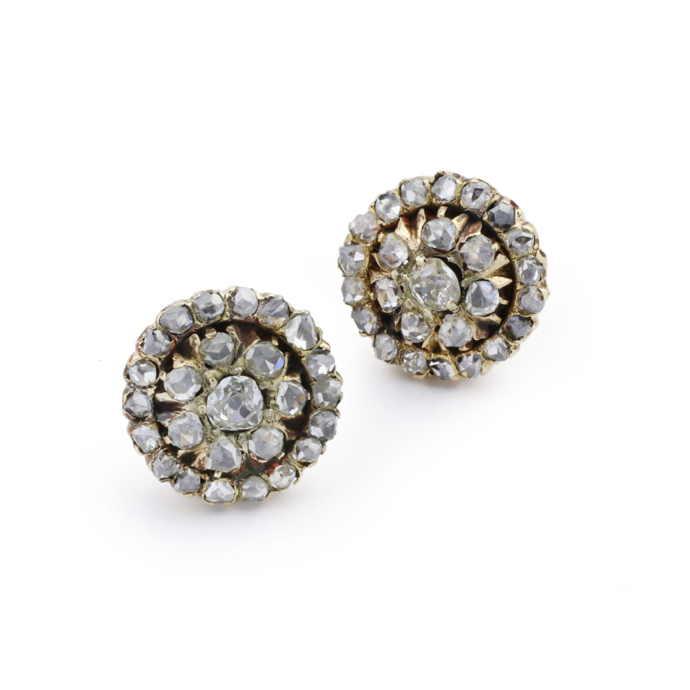 Antique Rose Cut Diamond Cluster Earrings