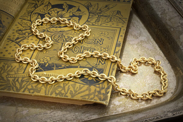 French Textured Gold Link Long Necklace