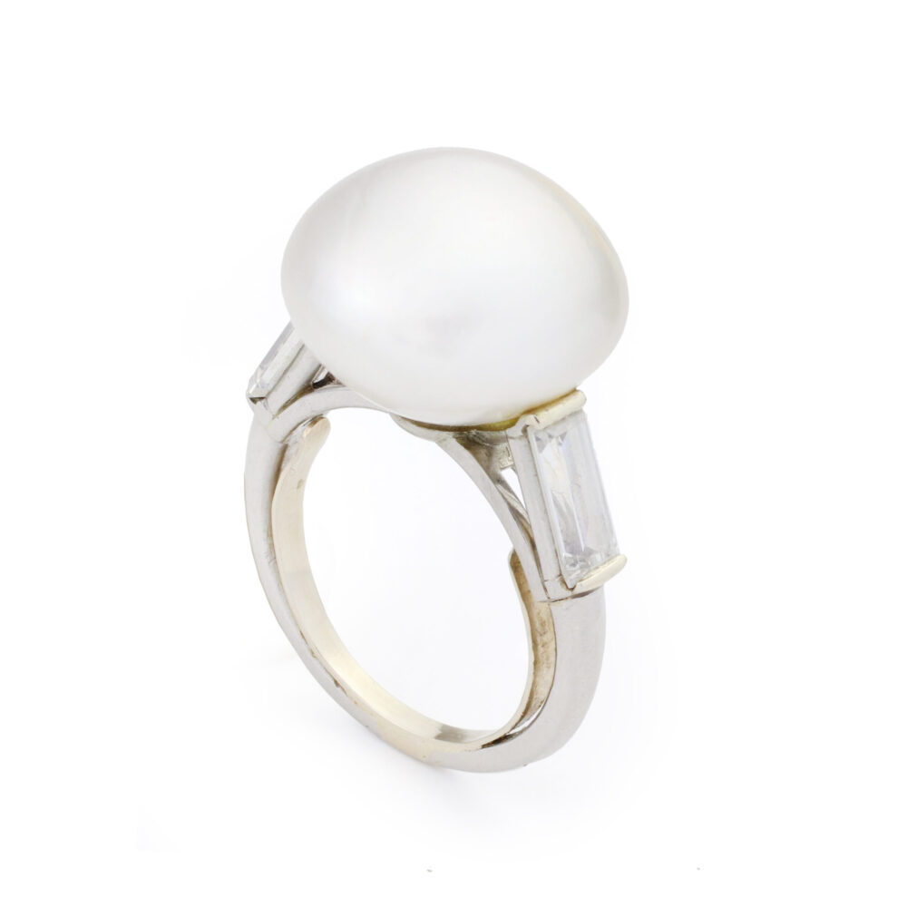 French Natural Pearl and Diamond Ring
