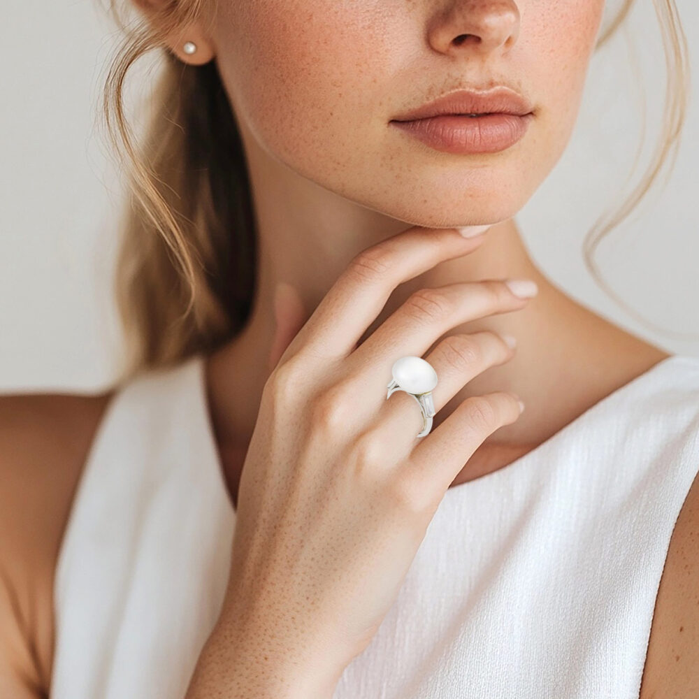 French Natural Pearl and Diamond Ring