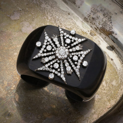 Verdura Maltese Cross Diamond and Wood Cuff Bracelet