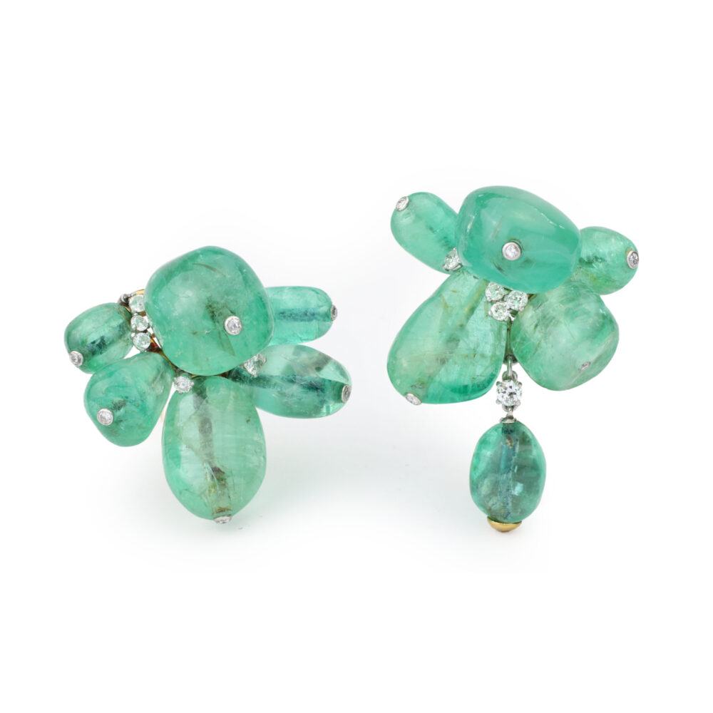 Cartier Set Of Emerald Bead And Diamond Brooches
