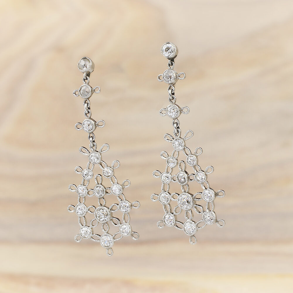 Edwardian Diamond and Platinum Ear Pendants