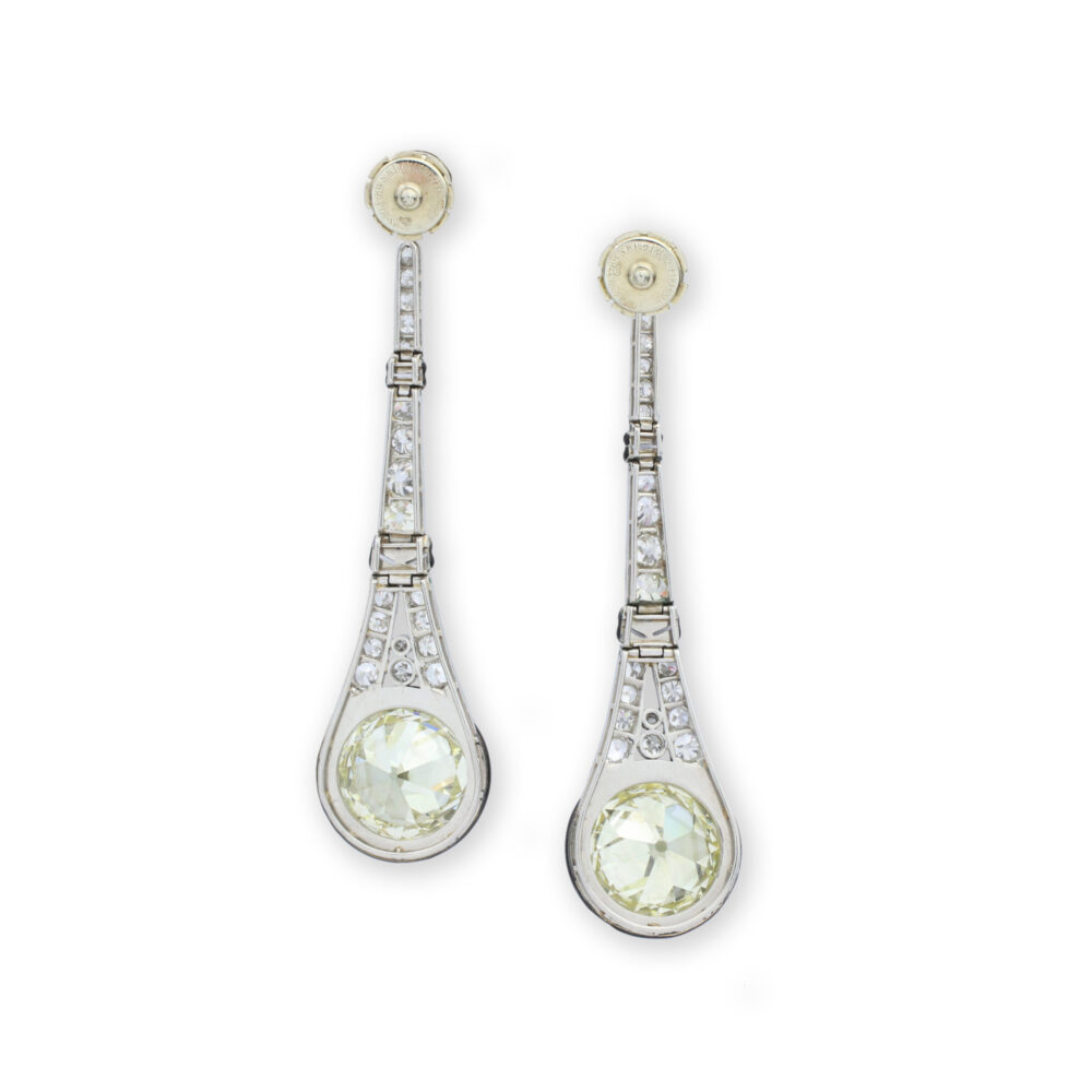 Art Deco Diamond and Enamel Ear Pendants