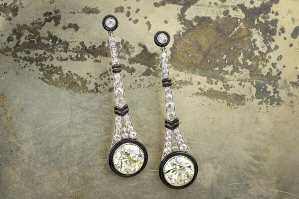 Art Deco Diamond And Enamel Ear Pendants» Price On Request «