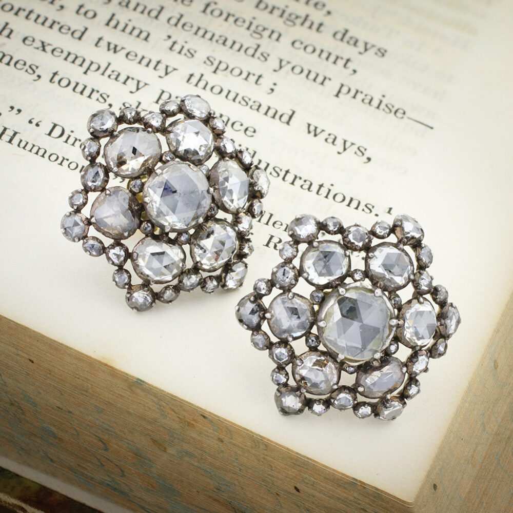 Antique Rose Cut Diamond Set Floral Earrings
