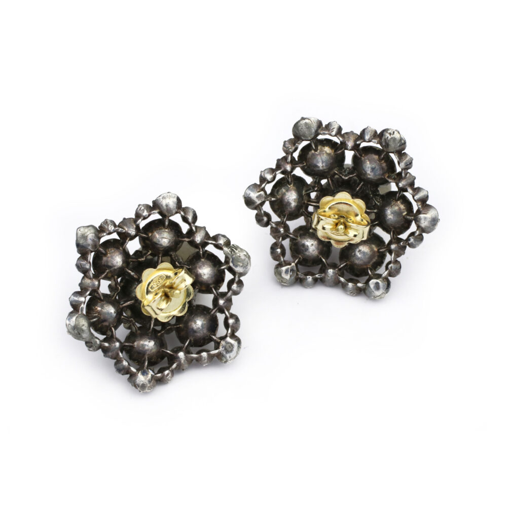 Antique Rose Cut Diamond Set Floral Earrings