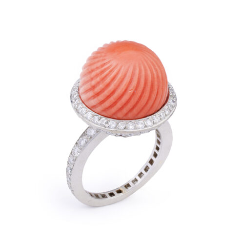 Cartier Carved Coral and Diamond Ring