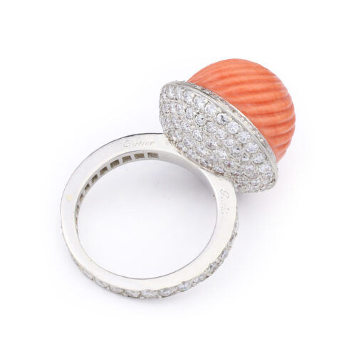 Cartier Carved Coral and Diamond Ring