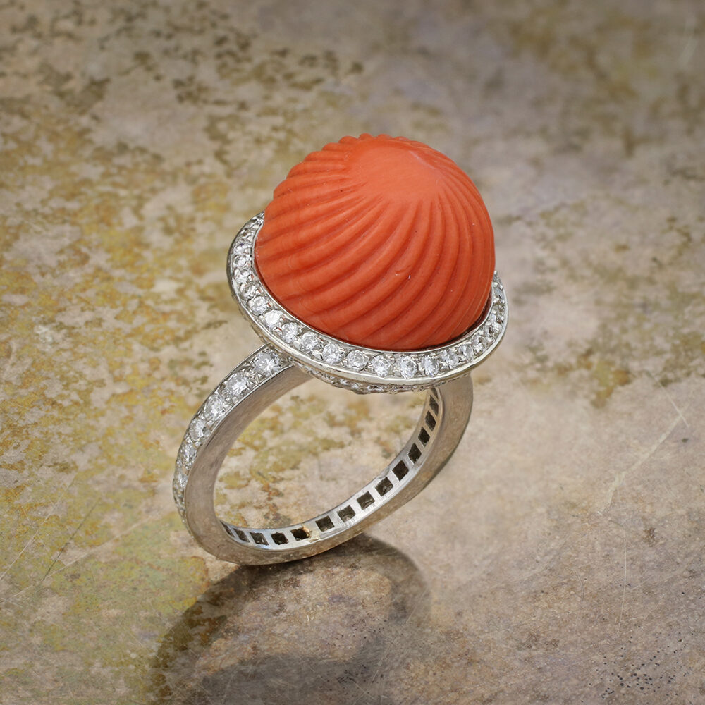 Cartier Carved Coral and Diamond Ring