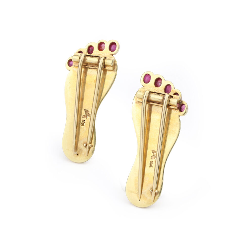 Ruby and Gold Feet Clip Brooches attributed to Paul Flato