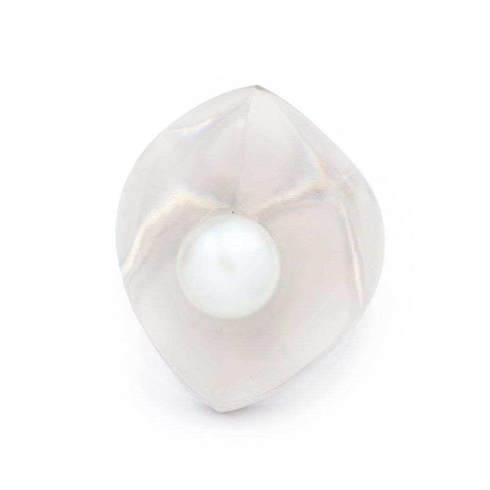 Belperron 'Chevaliere' Pearl and Quartz Ring