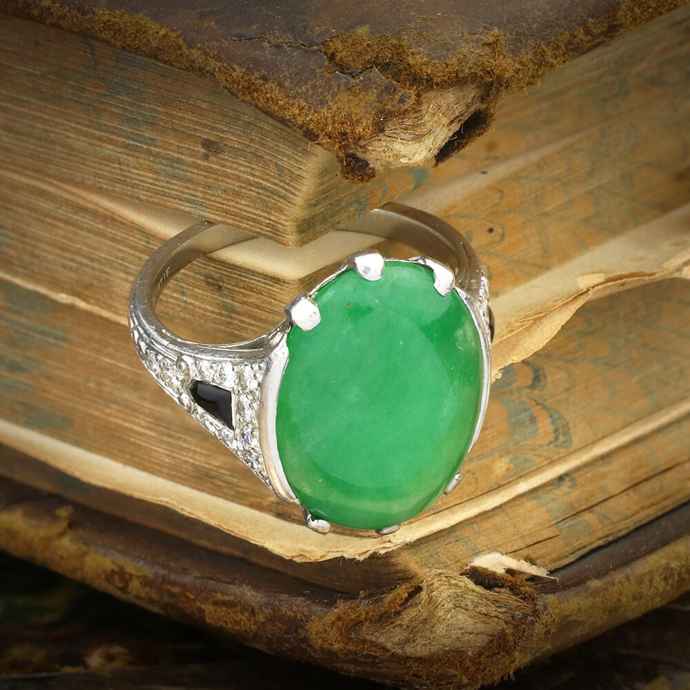 Art Deco Jade, Onyx and Diamond Ring