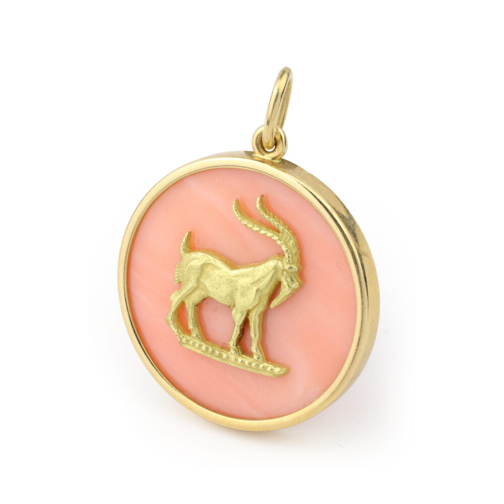 Van Cleef and Arpels Capricorn Zodiac Coral and Gold Pendant