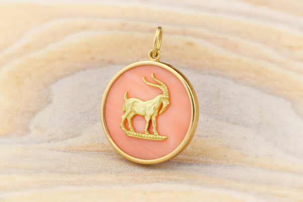 Van Cleef and Arpels  Capricorn Zodiac Coral and Gold Pendant