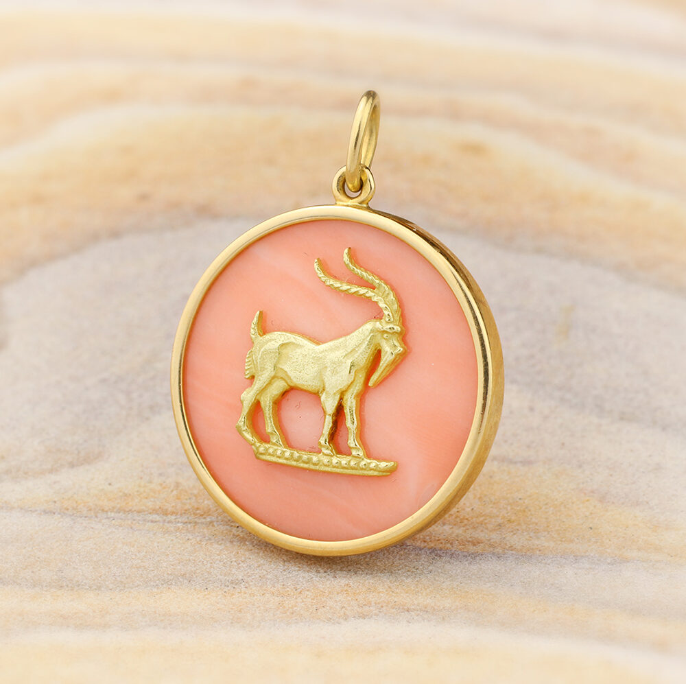 Van Cleef and Arpels Capricorn Zodiac Coral and Gold Pendant