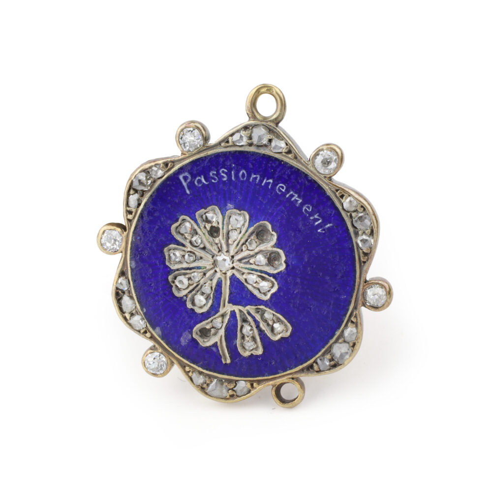 Antique "Passionnément" Diamond, Enamel and Gold Charm